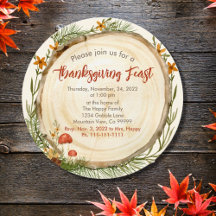 Thanksgiving Rustic Carved Wood Invitation