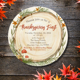 Thanksgiving Rustic Carved Wood Invitation Kaart