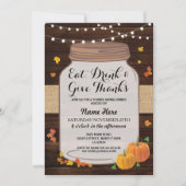 Thanksgiving Rustic Jar Wood Pumpkin Leaf Invite Kaart (Voorkant)