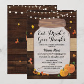 Thanksgiving Rustic Jar Wood Pumpkin Leaf Invite Kaart (Voorkant / Achterkant)