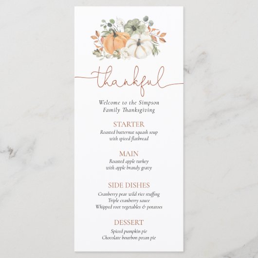 Thanksgiving Rustic Pumpkin Menu (Voorkant)