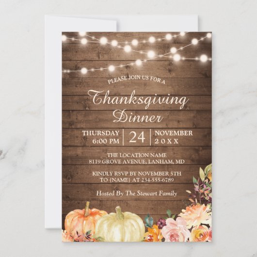 Thanksgiving Rustic Pumpkin String Lights Kaart (Voorkant)