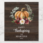 Thanksgiving Rustic Pumpkin Wijn Etiket (Enkel label)