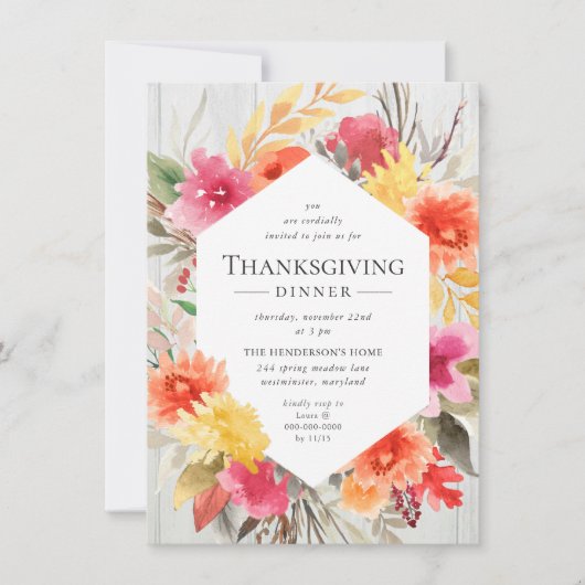 Thanksgiving Rustic Waterverf Floral Bouquet Kaart (Voorkant)