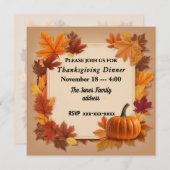 Thanksgiving rustiek diner met pompoen en bladeren save the date (Voorkant / Achterkant)