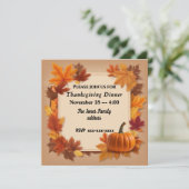 Thanksgiving rustiek diner met pompoen en bladeren save the date (Staand voorkant)