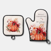 Thanksgiving rustieke rode pompoen ovenwant & pannenlap set (Voorkant)