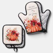 Thanksgiving rustieke rode pompoen ovenwant & pannenlap set (Voorkant / Achterkant)