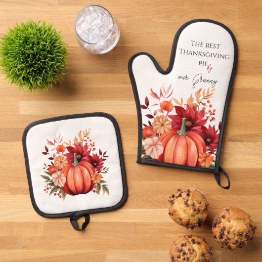 Thanksgiving rustieke rode pompoen ovenwant & pannenlap set (Top down)