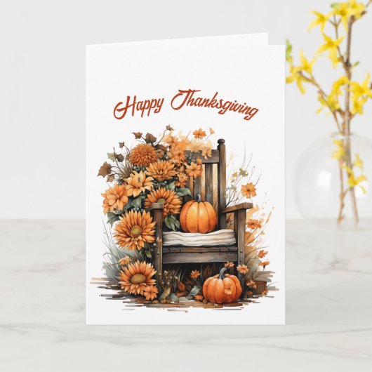 Thanksgiving rustieke stoel illustratie kaart (Gele Bloem)