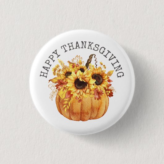 Thanksgiving rustieke zonnebloemen pompoen ronde button 3,2 cm (Voorkant)