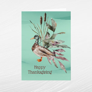 Thanksgiving Rustige groene Mallard Duck Foliage Feestdagen Kaart