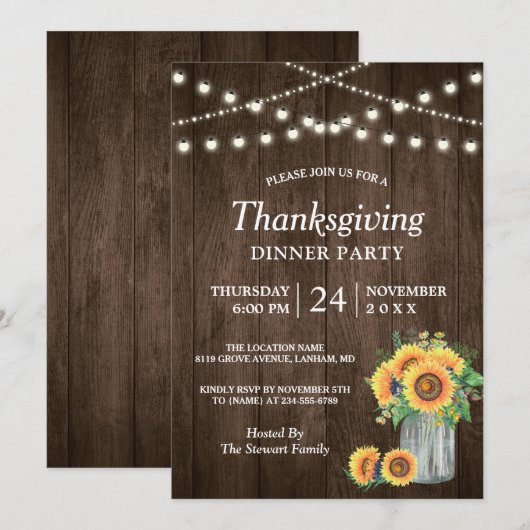 Thanksgiving Rustige zonnebloemplichten Kaart (Voorkant / Achterkant)