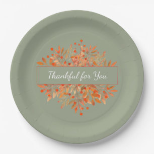 Thanksgiving Sage Green Herfst Foliage Papieren Bordje