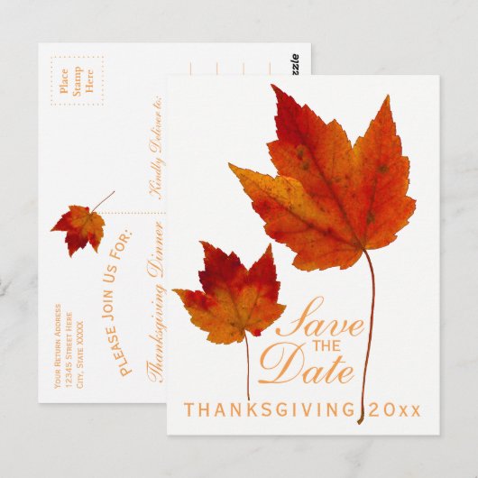 Thanksgiving Save the Date Maple Leaf Briefkaart (Voorkant / Achterkant)