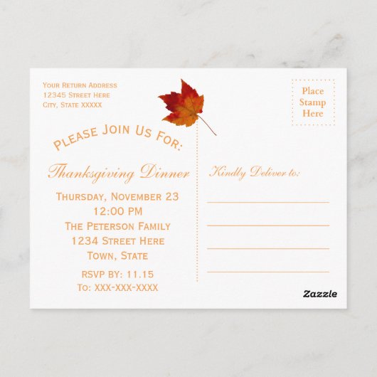 Thanksgiving Save the Date Maple Leaf Briefkaart (Achterkant)