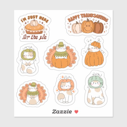 Thanksgiving Schattige Kawaii Cats - stickers (Vel)