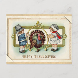 Thanksgiving Schattige Kinder Turkije Wishbone Briefkaart