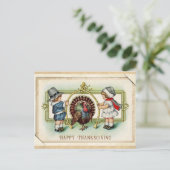 Thanksgiving  Schattige Kinder Turkije Wishbone Briefkaart (Staand voorkant)