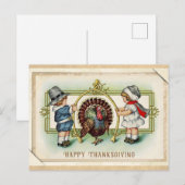 Thanksgiving  Schattige Kinder Turkije Wishbone Briefkaart (Voorkant / Achterkant)