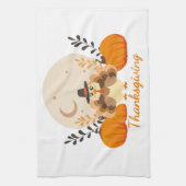 Thanksgiving Schattigee Oranje Turkije Pompoen Theedoek (Verticaal)