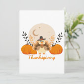 Thanksgiving Schattigee Turkije Pompoen Maan Feestdagenkaart (Staand voorkant)