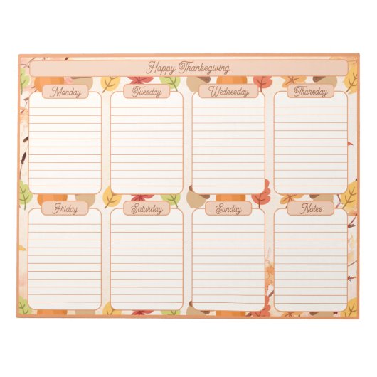 Thanksgiving Scheur Weg Weekplanner Notitieblok (Voorkant)