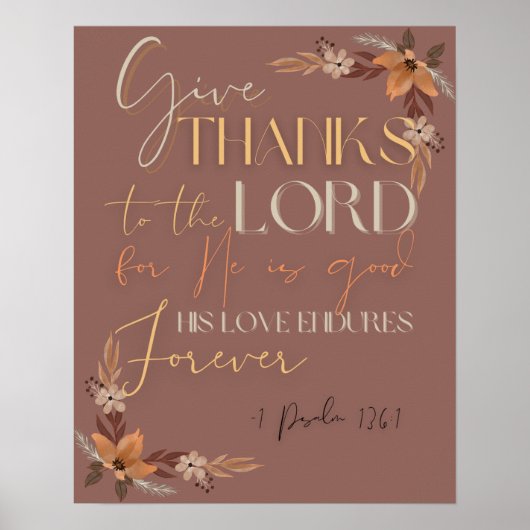 Thanksgiving Schrift Wand Art-1 Psalm 136:1 Poster (Voorkant)