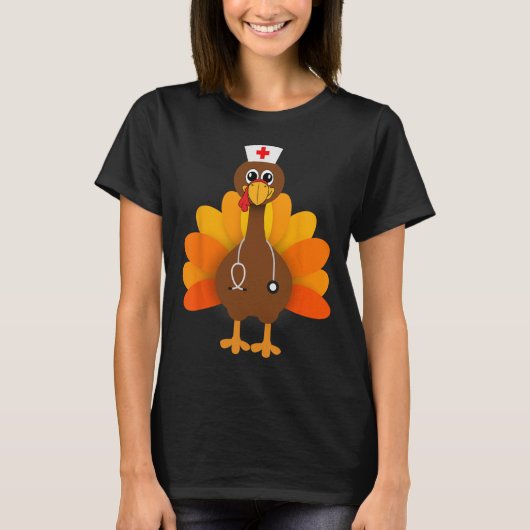 Thanksgiving Schrob Topjes Vrouw Turkije verpleegd T-shirt (Voorkant)