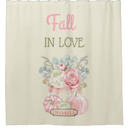 Thanksgiving Shabby Pompoenen Roze Ivoor Salie   Douchegordijn
