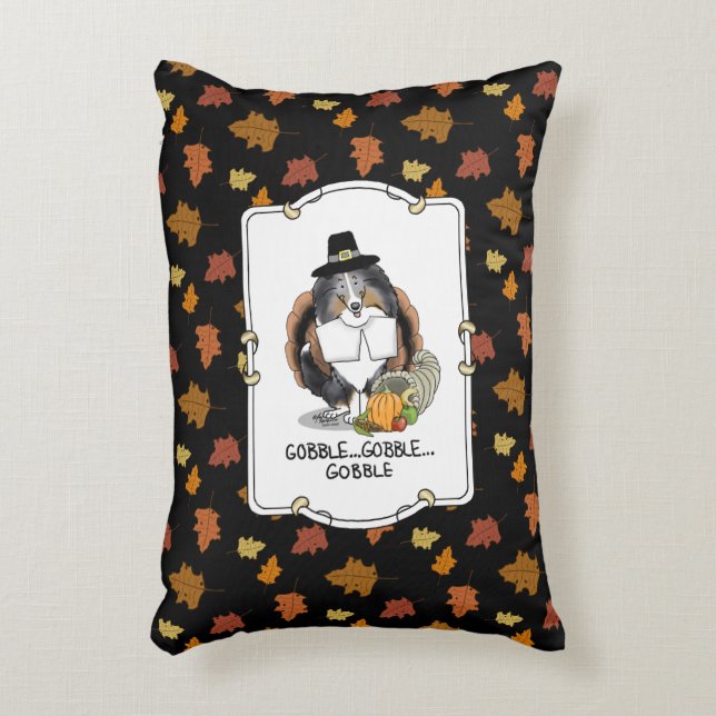 Thanksgiving Shetland Sheepdog (blue merle) Funny Accent Kussen (Voorkant(Verticaal))