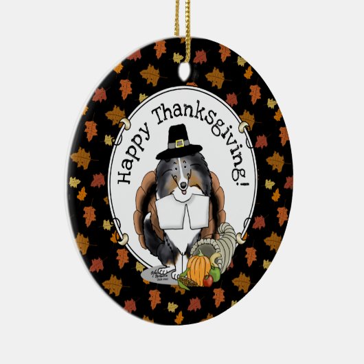 Thanksgiving Shetland Sheepdog (blue merle) Funny Keramisch Ornament (Rechts)
