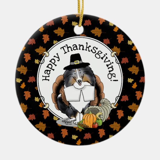 Thanksgiving Shetland Sheepdog (blue merle) Funny Keramisch Ornament (Voorkant)