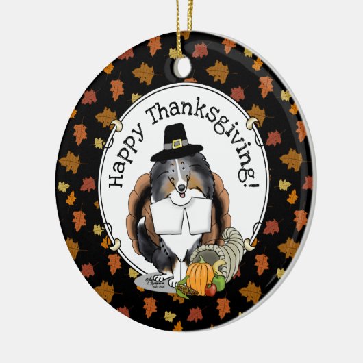 Thanksgiving Shetland Sheepdog (blue merle) Funny Keramisch Ornament (Links)