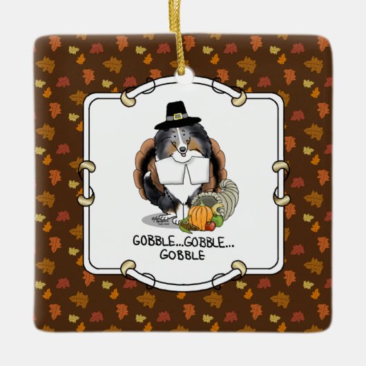 Thanksgiving Shetland Sheepdog (blue merle) Funny Keramisch Ornament (Voorkant)