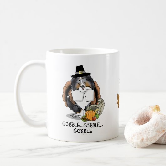Thanksgiving Shetland Sheepdog (blue merle) Funny Koffiemok (Met donut)