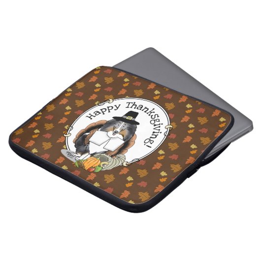 Thanksgiving Shetland Sheepdog (blue merle) Funny Laptop Sleeve (Voorkant top)