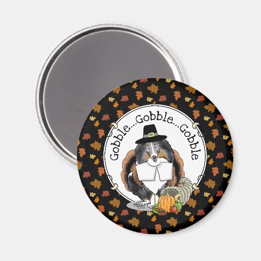 Thanksgiving Shetland Sheepdog (blue merle) Funny Magneet (Voorkant / Achterkant)