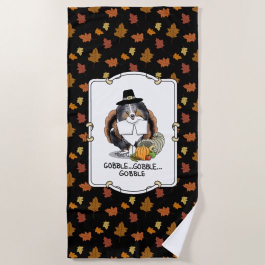 Thanksgiving Shetland Sheepdog (blue merle) Funny Strandlaken (Voorkant)