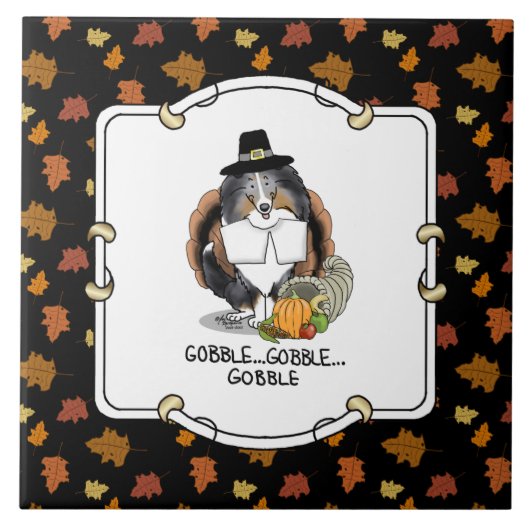 Thanksgiving Shetland Sheepdog (blue merle) Funny Tegeltje (Voorkant)