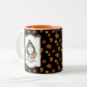 Thanksgiving Shetland Sheepdog (blue merle) Funny Tweekleurige Koffiemok (Voorkant links)