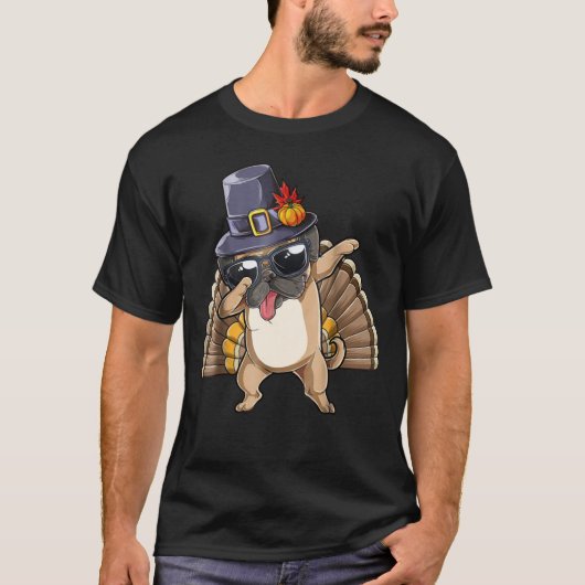 Thanksgiving shirten Dabbing Pug Turkey T-shirt (Voorkant)