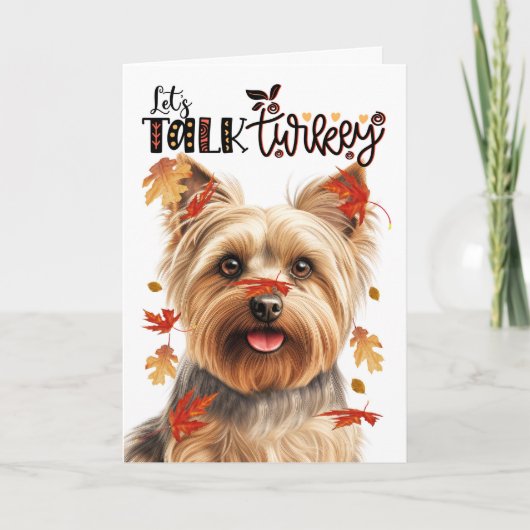 Thanksgiving Silky Terrier Laten we Turkije praten Feestdagen Kaart (Voorkant)