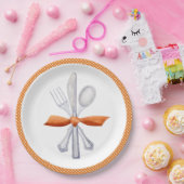 Thanksgiving Silverware met Oranje Bow Papieren Bordje (Feest)