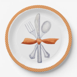 Thanksgiving Silverware met Oranje Bow Papieren Bordje