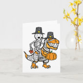 Thanksgiving skelet op Trex Dino Herfst Boys Kinde Kaart (Gele Bloem)