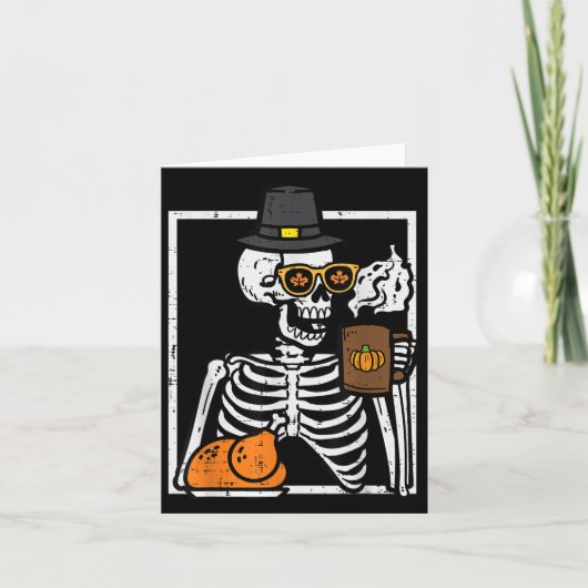 Thanksgiving Skeleton Coffee Funny Herfst Mannen V Kaart (Voorkant)