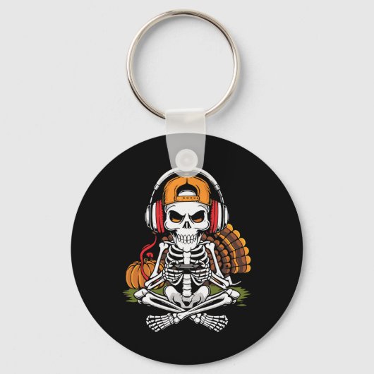Thanksgiving Skeleton Gamer Video Gaming Boys Men  Sleutelhanger (Voorkant)