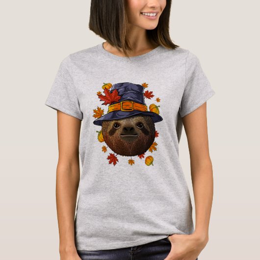 Thanksgiving Sloth Pilgrim Costume Herfst najaar  T-shirt (Voorkant)