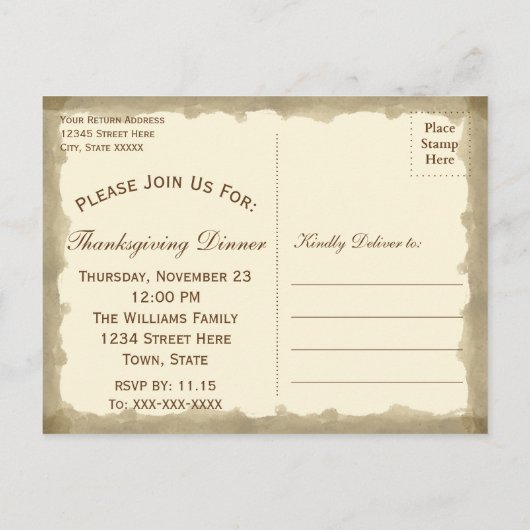 Thanksgiving sparen het Briefkaart van de Datum (Achterkant)